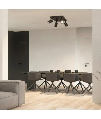 kelvo® SPOTA KLV-101-0146 Κινούμενο Φωτιστικό Σποτ Οροφής για 4 Λάμπες MR16 με Ντουί GU10 AC 220-240V IP20 - Μαύρο Ματ - Μ26 x Π26 x Υ14cm